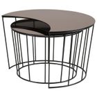 IAMS CHIEN SUNMOON Lot de 2 tables basses gigognes Contemporain en métal laqué noir + plateau en verre bronze - L 76 x l 59 et L 58 x l 58 cm