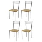 T M C S Tommychairs - Set 4 chaises cuisine ELENA, robuste structure en acier chromé et assise en bois couleur chêne