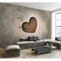 Papier Peint 3D Chambre Salon Mur De Fond De Grain De Bois Ajouré En Forme De Coeur Créatif Moderne Intissé 350*256cm
