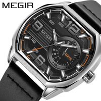 MEGIR Fashion Men's Calendar Sports Watch Chronograph Luxury Quartz Watch en cuir pour hommes