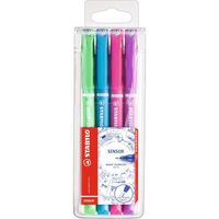 STABILO 4 stylos-feutres SENSOR F - pointe fine : turquoise + rose + lilas + vert clair