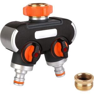 Répartiteur D'eau 2 Voies 3/4" - Robinet Double Pour Jardin Et Maison Avec Adaptateurs 1/2" - 8