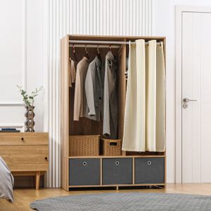 Penderie en Tissu, 2 tringles à vêtements & 6 Compartiments, HLP 172 x 90 x 45 cm, Armoire