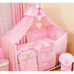 Ensemble de Linge de Lit pour Bébé 7 pcs avec Ciel Rose Cœurs