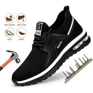 Chaussures De Sécurité Femme LARNMERN - Légères, Embout Acier, Respirantes - Confort Mode Basket - Taille 39 EU, Noir Pur