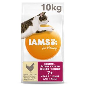 CROQUETTES IAMS Vitality Croquettes Premium Chats séniors - Au poulet frais - Sans OGM colorant arôme artificiel - Sac refermable 10 kg