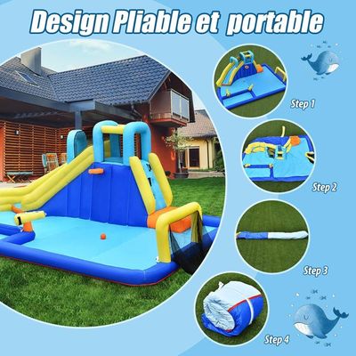 GIANTEX Château Aire de Jeu Gonflable pour Enfant plus de 3 Ans avec Toboggan,Piscine,Mur d'Escalade,Canon à Eau(sans souffleur) - Jeux - Jouets