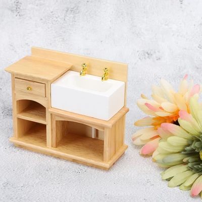 Évier Miniature En Bois Pour Maison De Poupée 1/12 - Style Vintage, Avec Robinet Et Porte Ouvrable