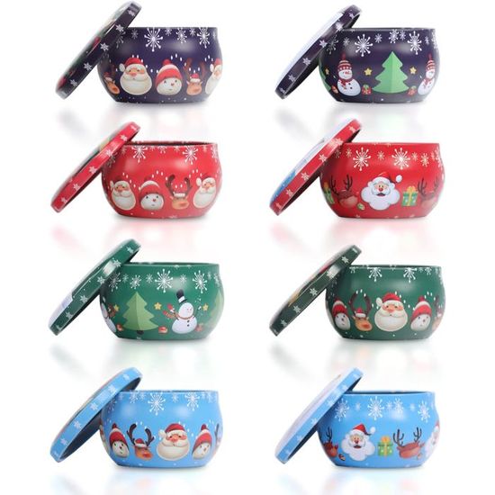 TSLBW Bougie Pots 8PCS De Noël Rond Fer-blanc Boîtes De Boîtes Vides Mini Conteneurs De Fabrication De Bougies Vide Bougie En Métal Pour Bricolage Fabrication De Bougies Cadeaux De Fête De Noël