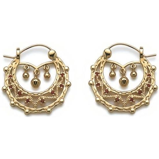 Boucles d'oreille style savoyarde petit pendant zirconium rouge