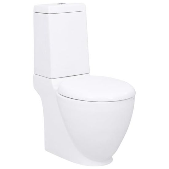6829 Toilette en céramique Écoulement d'eau à l'arrière -Pack WC Toilette Complet- WC Cuvette WC à Poser en Céramique Salle de Bain