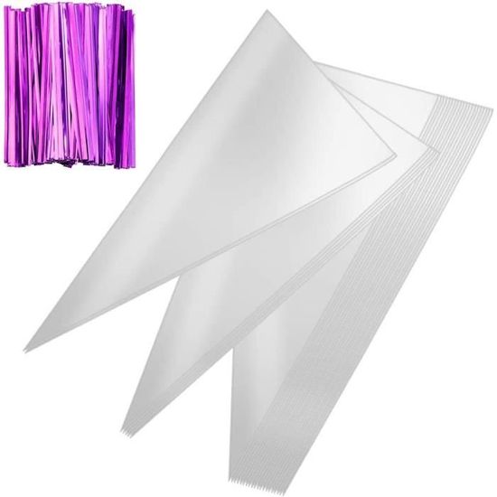 Anpro Lot 100 Sachets À Bonbons Opp 36 X 18 + Liens Violets Emballage