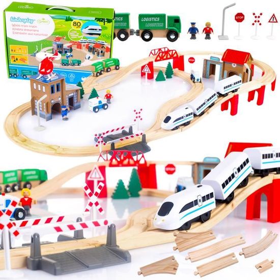 Green series Kinderplay Train en Bois Enfant, Circuit Train Enfant - Trains  et Véhicules & Rails Pack Train, Circuit Train Bois