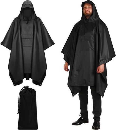 Poncho De Pluie 3 En 1 HYCOPROT - Imperméable Et Léger - Pour Randonnée, Pêche - Taille Unique