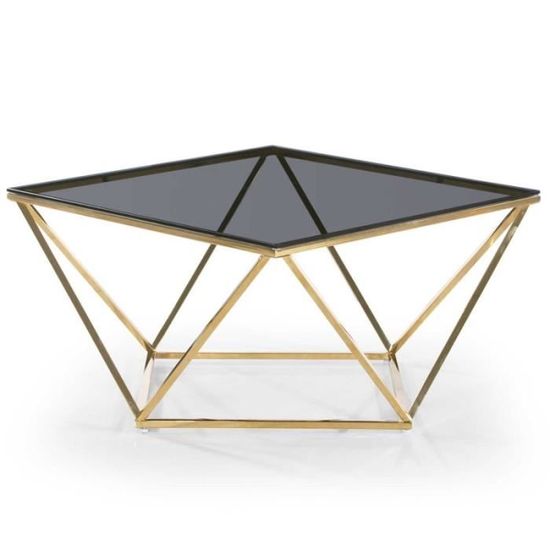 Table Basse Design En Verre "lina" 80cm Noir & Or - Paris Prix