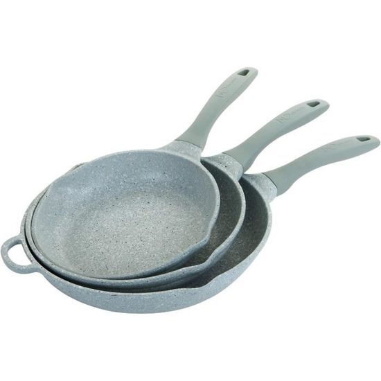 Set De 3 Poêles Antiadhésives Revêtement Pierre - 28, 24 Et 20 Cm - Compatibles Induction, Gaz, électrique - 2