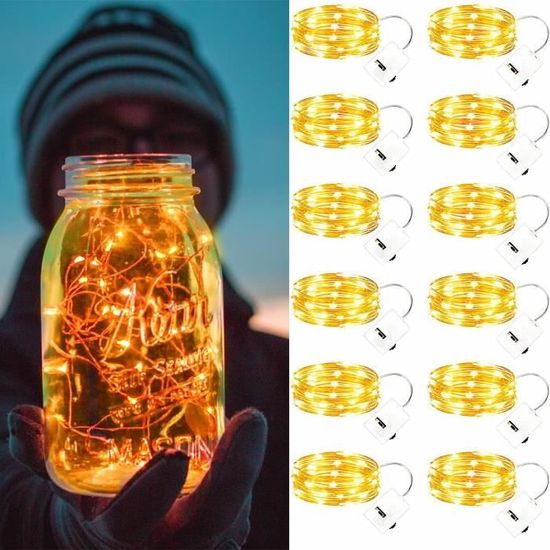 15 Guirlandes LED à Piles De 2 M - 20 LEDs Blanc Chaud, 3 Modes, Fil De Cuivre