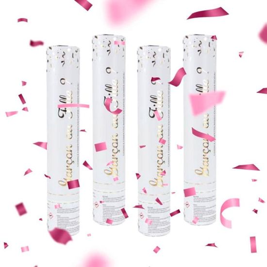 Canons à Confettis Révélation Sexe Bébé – 4 Confettis Rose – Baby Shower Fille