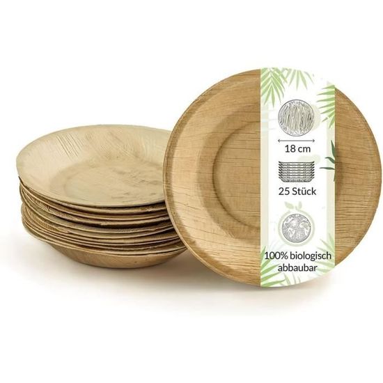 Assiettes Jetables En Feuille De Palmier Waipur - 25 Pièces, 15 Cm, Naturelles, Résistantes, Design Unique