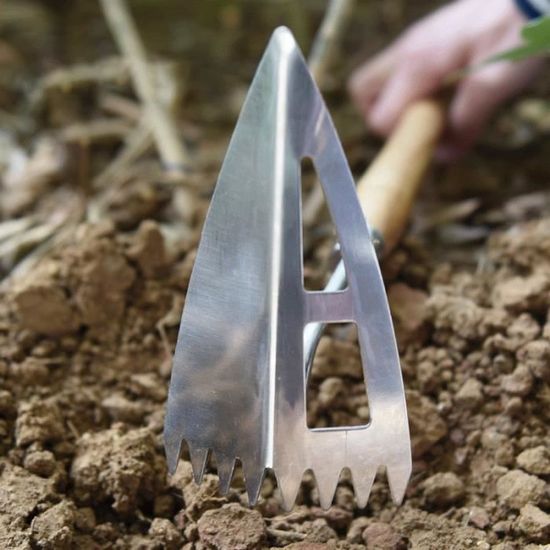Cultivateur 3 Dents KADAX Avec Manche Bois - Outil Jardin Pour Désherber Et Ameublir La Terre - Longueur 30cm
