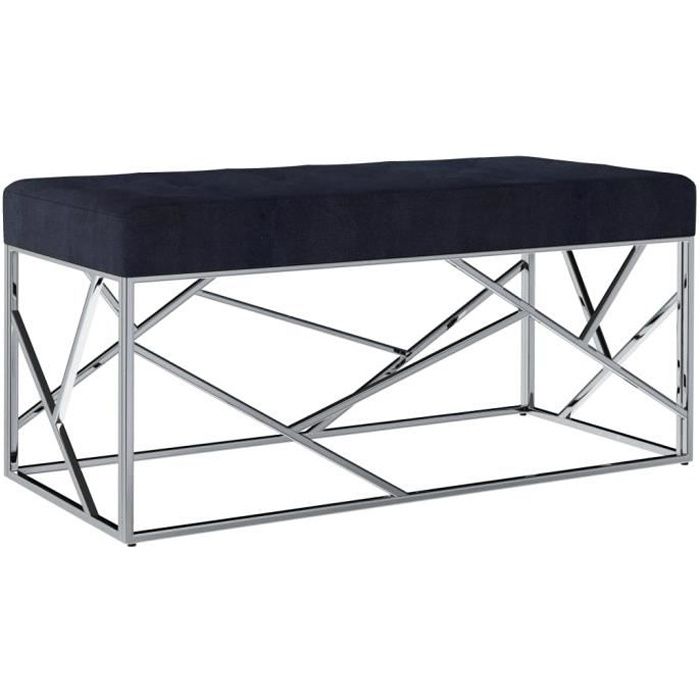 Banc de table de séjour, Banc d'entrée, Banc à chaussures Noir Tissu de velours et acier inoxydable - 97 x 44 x 46 cm