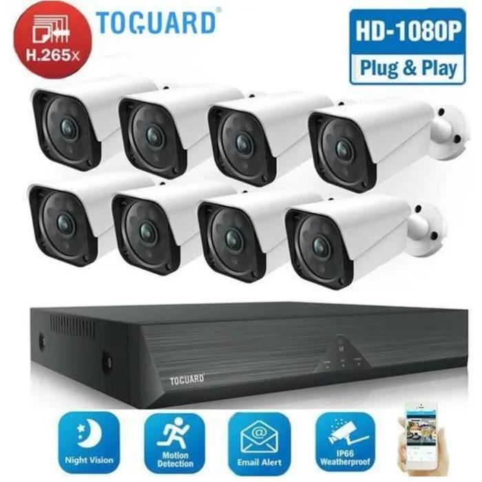 TOGUARD Kit de Caméra Surveillance 8*AHD 1080N Camera+1*Enregistreur DVR+20M AHD fil,Extérieure Sécurité Video Caméra