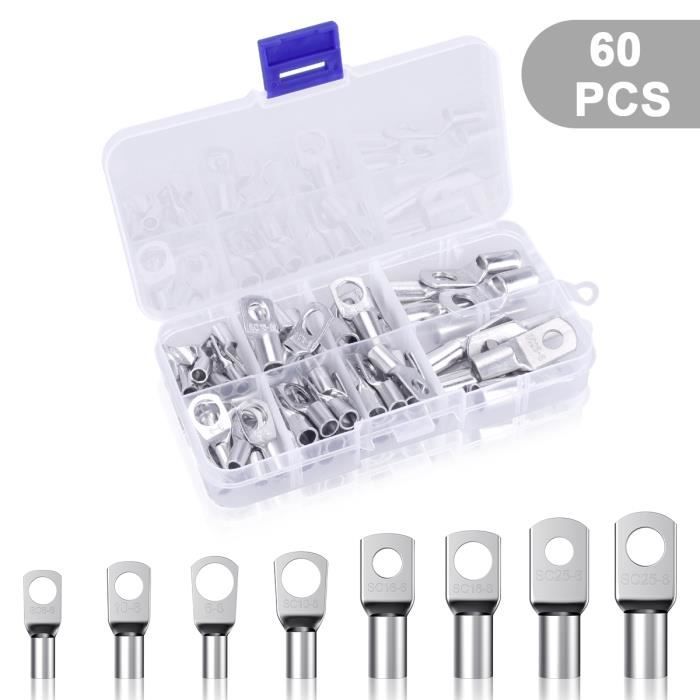 Dexnor 60 pièces ensemble de boulons alésage bornes en cuivre anneau cosses pour le raccordement jeu de bornes SC cosses de câble