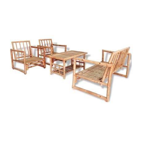 Ensemble repas de jardin encastrable 4 personnes- table 90x50 plateau en bambou + 4 places - Marron clair A20 HB043
