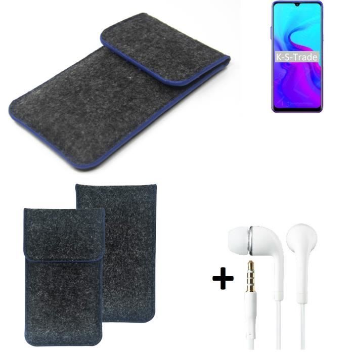 K-S-Trade® Housse feutre pour téléphone smartphone Sac gris foncé bord bleu + écouteurs Blackview A80