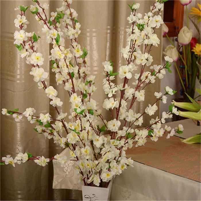 Fleur artificielle en soie 65CM 5 pièces, Branches de fleurs de cerisier prune de printemps, Bouquet de fleurs - WHITE