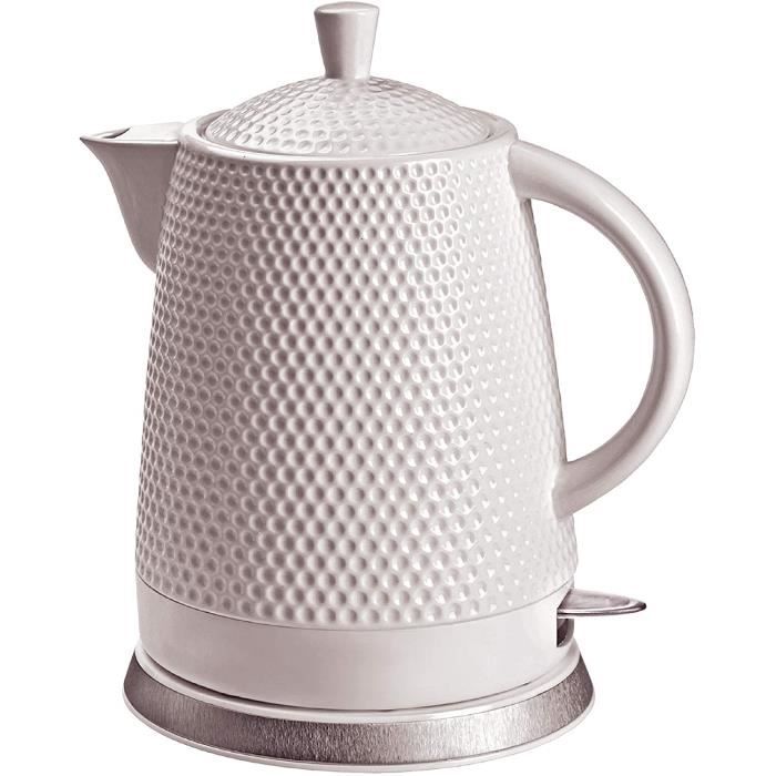 KVOTA Bouilloire électrique en céramique - 1,5 l - 1500 W - Design à picots - Blanc - Couvercle amovible