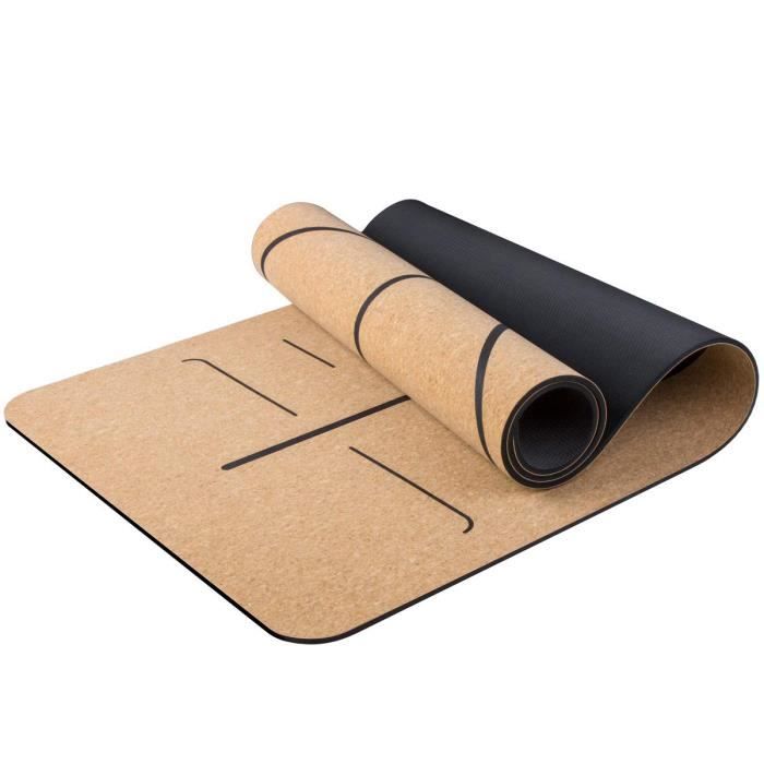 Tapis de Yoga Dessus en Bois de Liège Naturel 100% Tapis d'exercice Ecologique Haute Densité pour Fitness, Pilates et Entraînement
