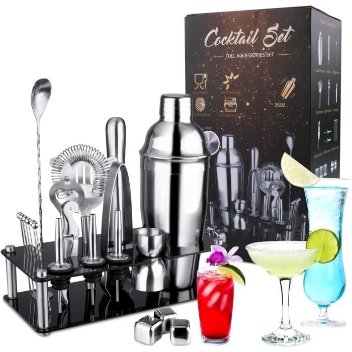 SET COCKTAIL OMEW Lot de 20 shakers à cocktail en acier inoxydable avec support en acrylique 750 ml164