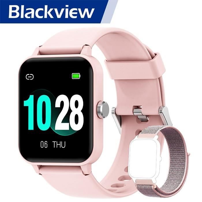 Montre Connectée Femme Blackview R5 Smartwatch Podometre Cardio pour iOS Android Calories Chronomètre Fitness Tracker - Rose