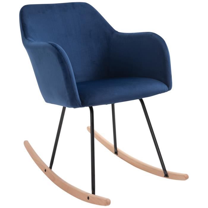 Fauteuil à bascule grand confort accoudoirs assise dossier garnissage mousse haute densité velours bleu roi 40x69x80cm Bleu