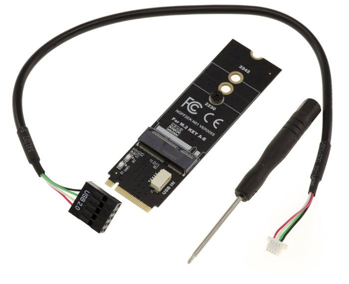 Adaptateur M2 E A Key vers port M2 M Key Pour cartes WiFi / Bluetooth. Compatible cartes USB et PCIe