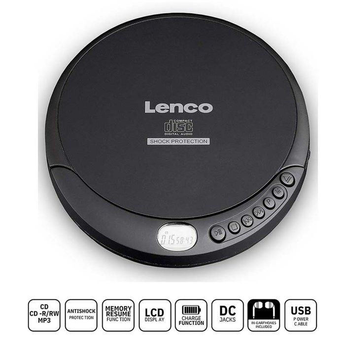Lenco CD-200, MP3, Portable CD player, Noir, Aléatoire, Répéter tous, Résistant aux chocs, LCD