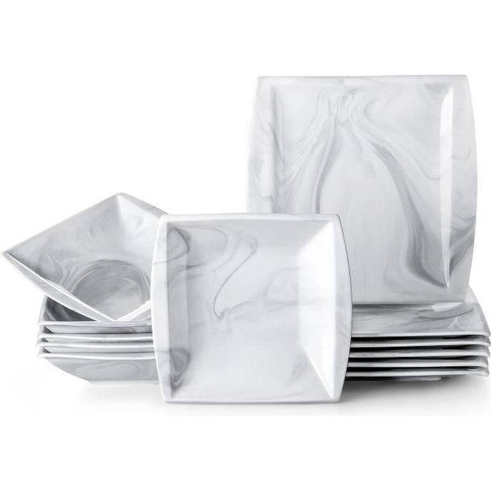 Service de Table 12 pièces en porcelaine Gris - Malacasa Série BLANCE