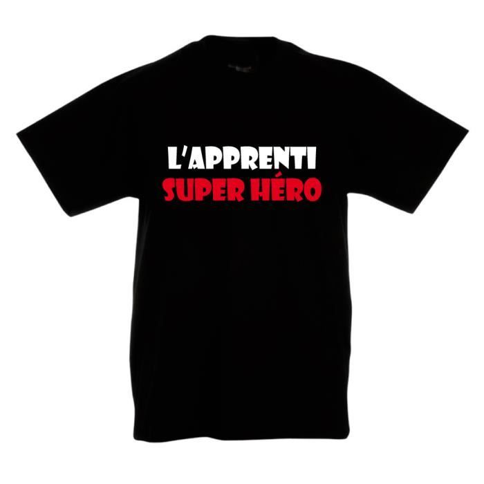 T-shirt humoristique noir pour enfant -apprenti super héro-Cadeau de noël, cadeau saint valentin, cadeau fête des pères