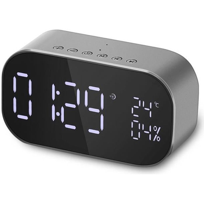 Radio Réveil Haut-Parleur Bluetooth Grand Écran Lcd Multifonction Thermomètre Audio Fm Lecteur Musique - Gris Argenté