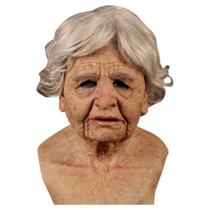 Halloween vieil homme masque latex Halloween costume réaliste accessoires de fête masque coiffe -- Vieille femme