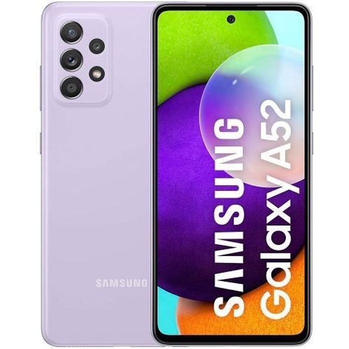 Téléphone mobile violet SAMSUNG GALAXY A52, écran FHD + 6,5 -90 Hz, 2400 x 1080 pixels, 4G, double SIM, Android 11, processeur