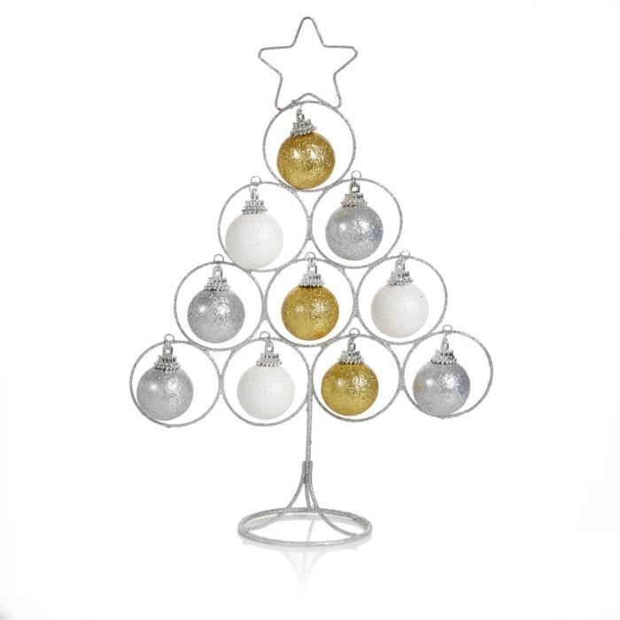 Arbre décoratif de Noël en fil d'argent de 30 cm avec boules - Idéal pour les bureaux et les tables de TRIXES
