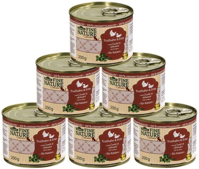 Comparer les prix de Dehner - 3788270 - Fine Nature Senior - Nourriture pour Chat, qualite Alimentaire, Dinde et Canard, 6 x 200 g (1200 g)