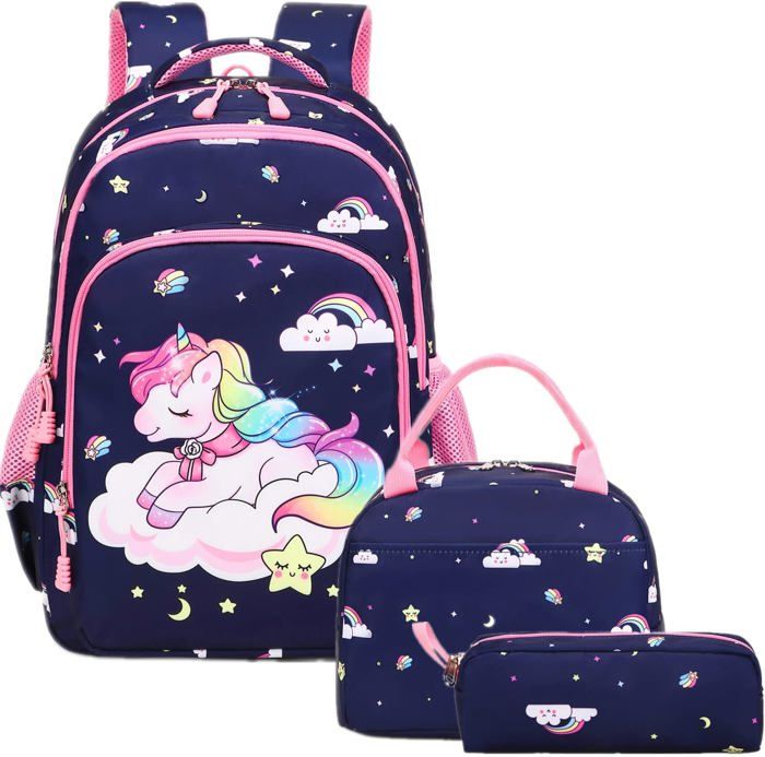 Cartable Fille Primaire 3 Pièces Licorne - Sac Dos + Lunch + Trousse Jumpopack