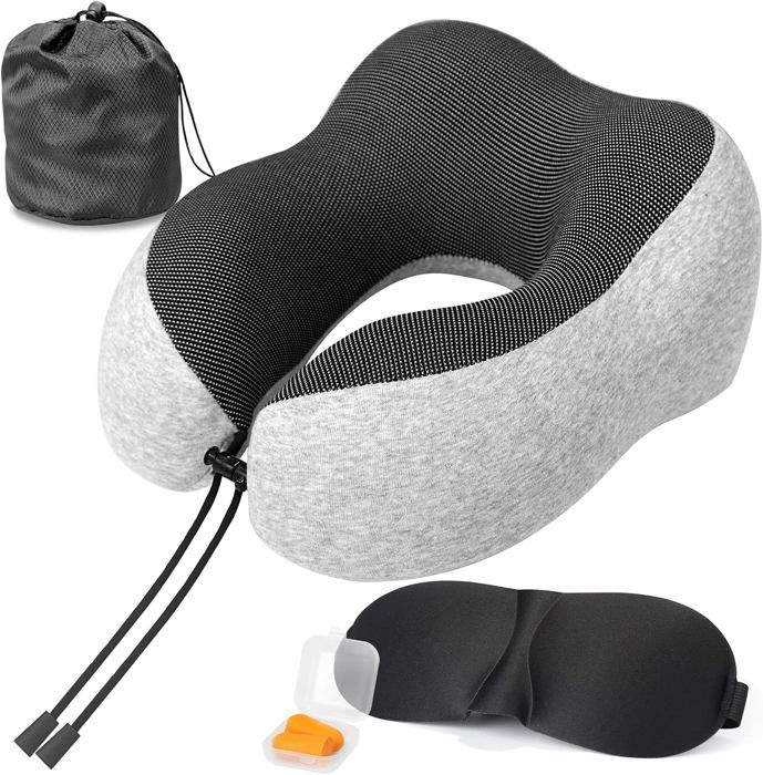 Oreiller De Voyage Mousse à Mémoire De Forme – Coussin De Sieste En Forme De U, Gris, Lavable