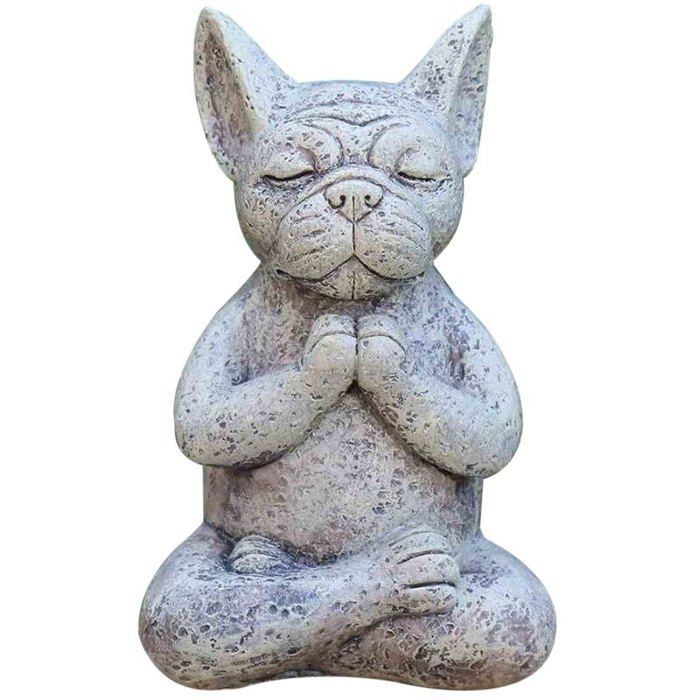 Statue de chien méditant - ODIPIE - Bouledogue méditant - Résine - Noir - Ornement de yoga