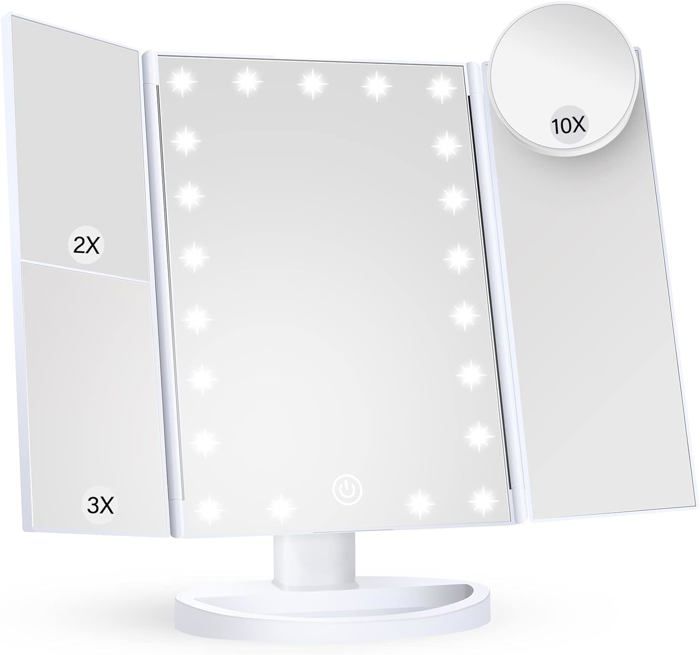 Miroir de maquillage miroir de courtoisie avec lumièresmiroir de maquillage trois voletsmiroir de maquillage LED portableblanc