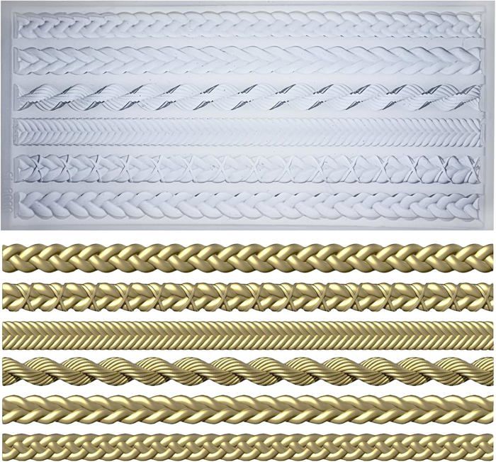 Outil Décoration Dessert OFKPO Lot De 2 Moules Silicone Fondant Twist Corde - Forme Fritter Pour Décoration Gâteaux, Rose