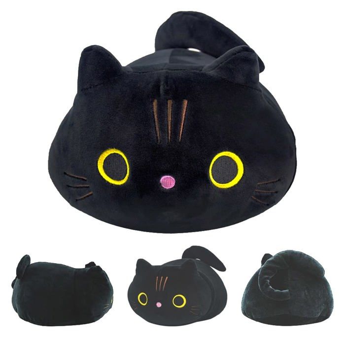 Peluche Chat Noir Réaliste 30cm - Coussin Doux Pour Maison, Voiture, école, Bureau, Cadeau Enfant